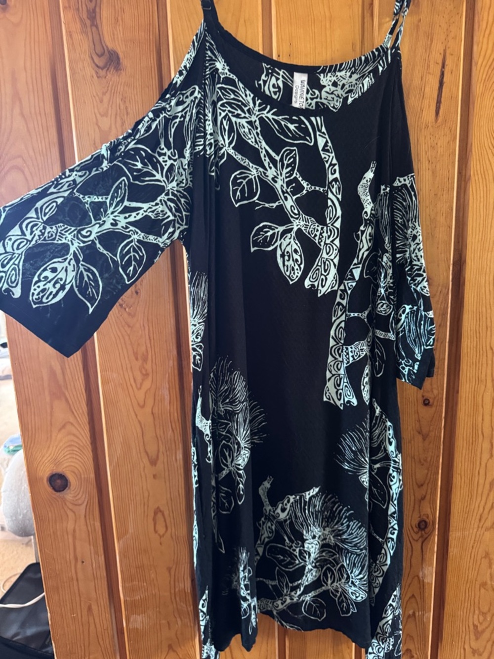 cold Shoulder Black Dress with Mint Botanical Print